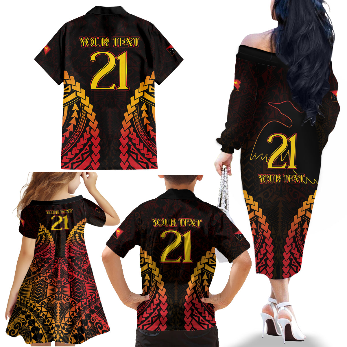 Custom Papua New Guinea Cricket Family Matching Off The Shoulder Long Sleeve Dress and Hawaiian Shirt Go Barramundis LT9 - Polynesian Pride