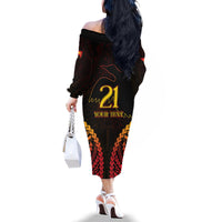 Custom Papua New Guinea Cricket Family Matching Off The Shoulder Long Sleeve Dress and Hawaiian Shirt Go Barramundis LT9 - Polynesian Pride