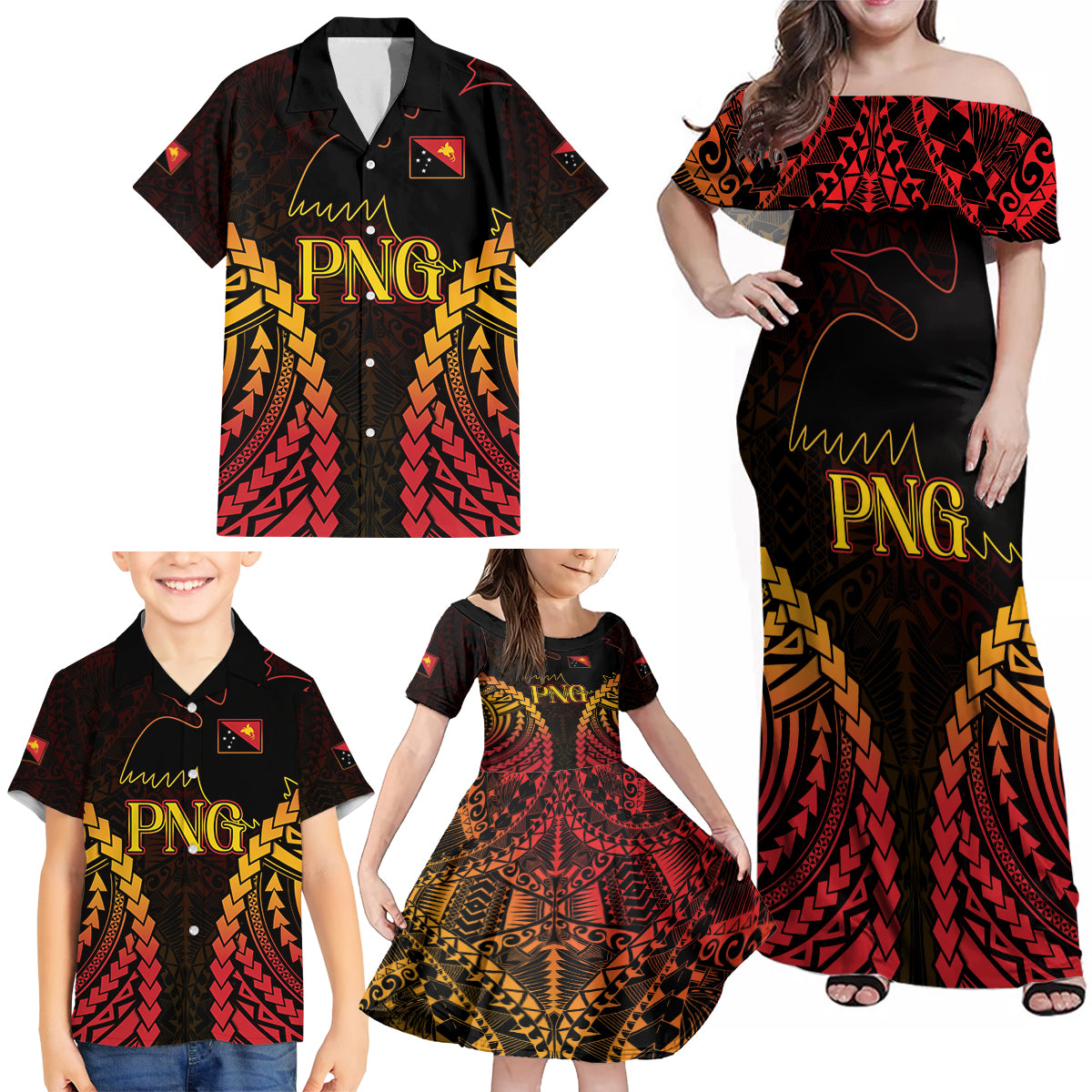 Custom Papua New Guinea Cricket Family Matching Off Shoulder Maxi Dress and Hawaiian Shirt Go Barramundis LT9 - Polynesian Pride
