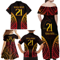 Custom Papua New Guinea Cricket Family Matching Off Shoulder Maxi Dress and Hawaiian Shirt Go Barramundis LT9 - Polynesian Pride
