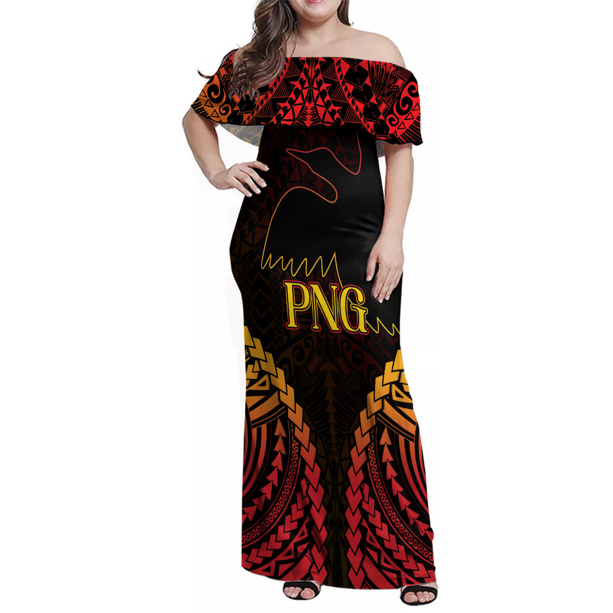 Custom Papua New Guinea Cricket Family Matching Off Shoulder Maxi Dress and Hawaiian Shirt Go Barramundis LT9 Mom's Dress Black - Polynesian Pride