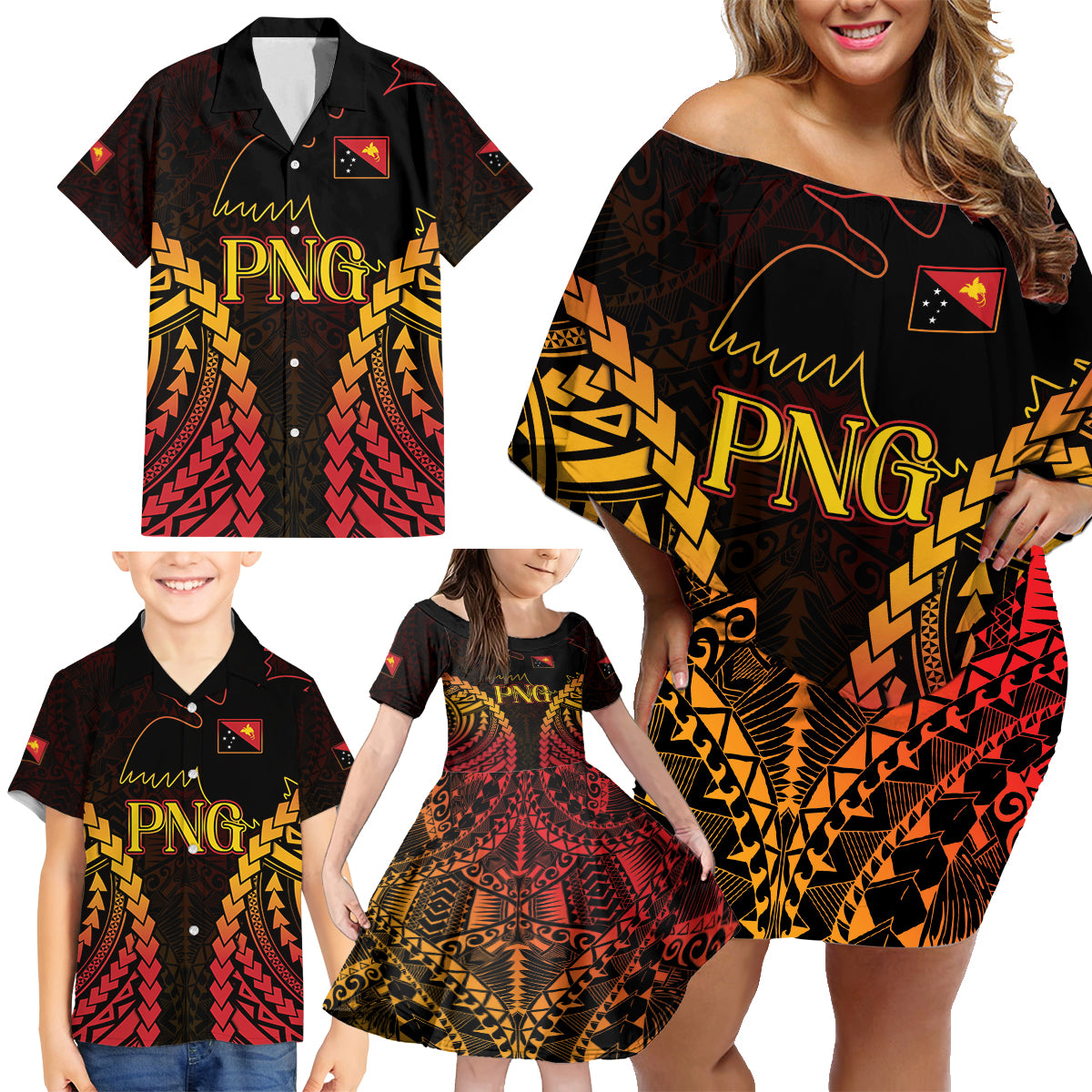 Custom Papua New Guinea Cricket Family Matching Off Shoulder Short Dress and Hawaiian Shirt Go Barramundis LT9 - Polynesian Pride