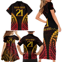 Custom Papua New Guinea Cricket Family Matching Short Sleeve Bodycon Dress and Hawaiian Shirt Go Barramundis LT9 - Polynesian Pride