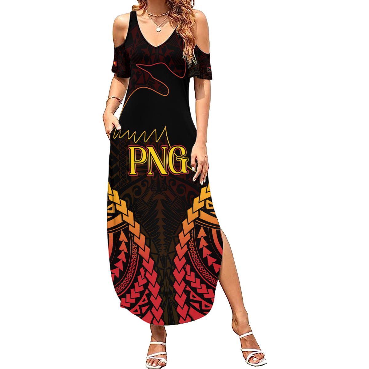 Custom Papua New Guinea Cricket Family Matching Summer Maxi Dress and Hawaiian Shirt Go Barramundis LT9 Mom's Dress Black - Polynesian Pride