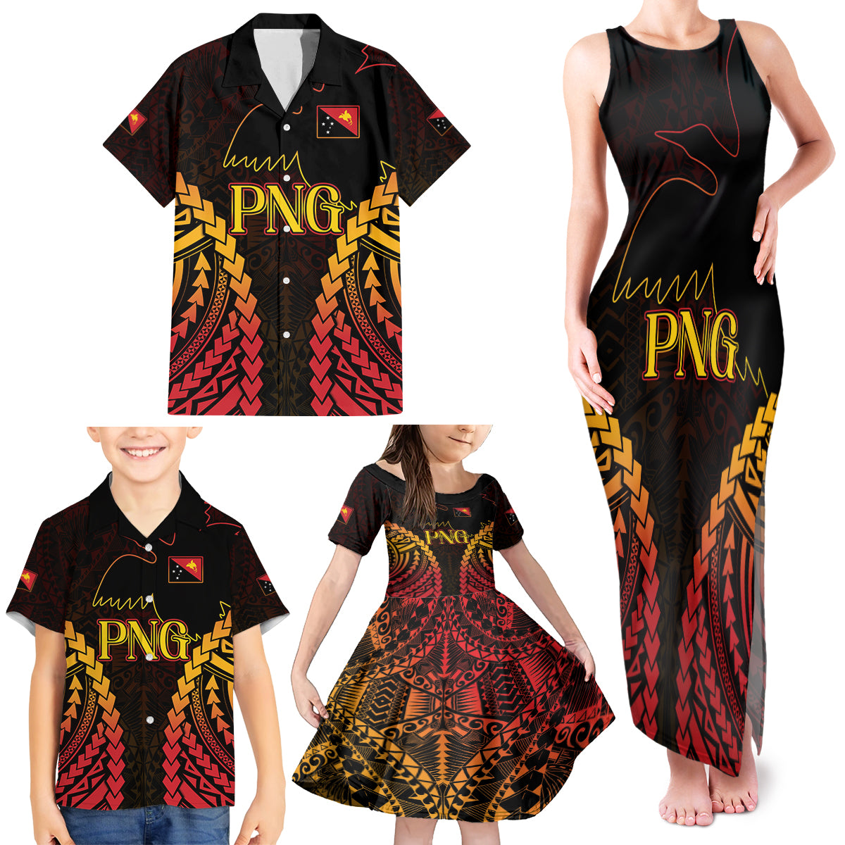Custom Papua New Guinea Cricket Family Matching Tank Maxi Dress and Hawaiian Shirt Go Barramundis LT9 - Polynesian Pride