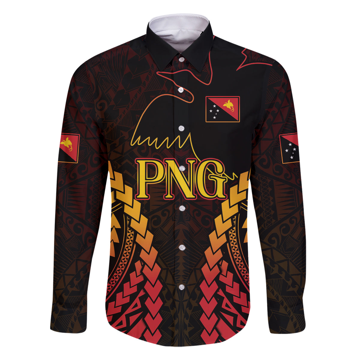 Custom Papua New Guinea Cricket Family Matching Tank Maxi Dress and Hawaiian Shirt Go Barramundis LT9 Dad's Shirt - Long Sleeve Black - Polynesian Pride