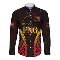 Custom Papua New Guinea Cricket Long Sleeve Button Shirt Go Barramundis LT9 Unisex Black - Polynesian Pride