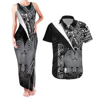 Custom Papua New Guinea Cricket Couples Matching Tank Maxi Dress and Hawaiian Shirt Tribal Bird of Paradise Tattoo LT9 Black - Polynesian Pride