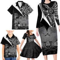 Custom Papua New Guinea Cricket Family Matching Long Sleeve Bodycon Dress and Hawaiian Shirt Tribal Bird of Paradise Tattoo LT9 - Polynesian Pride