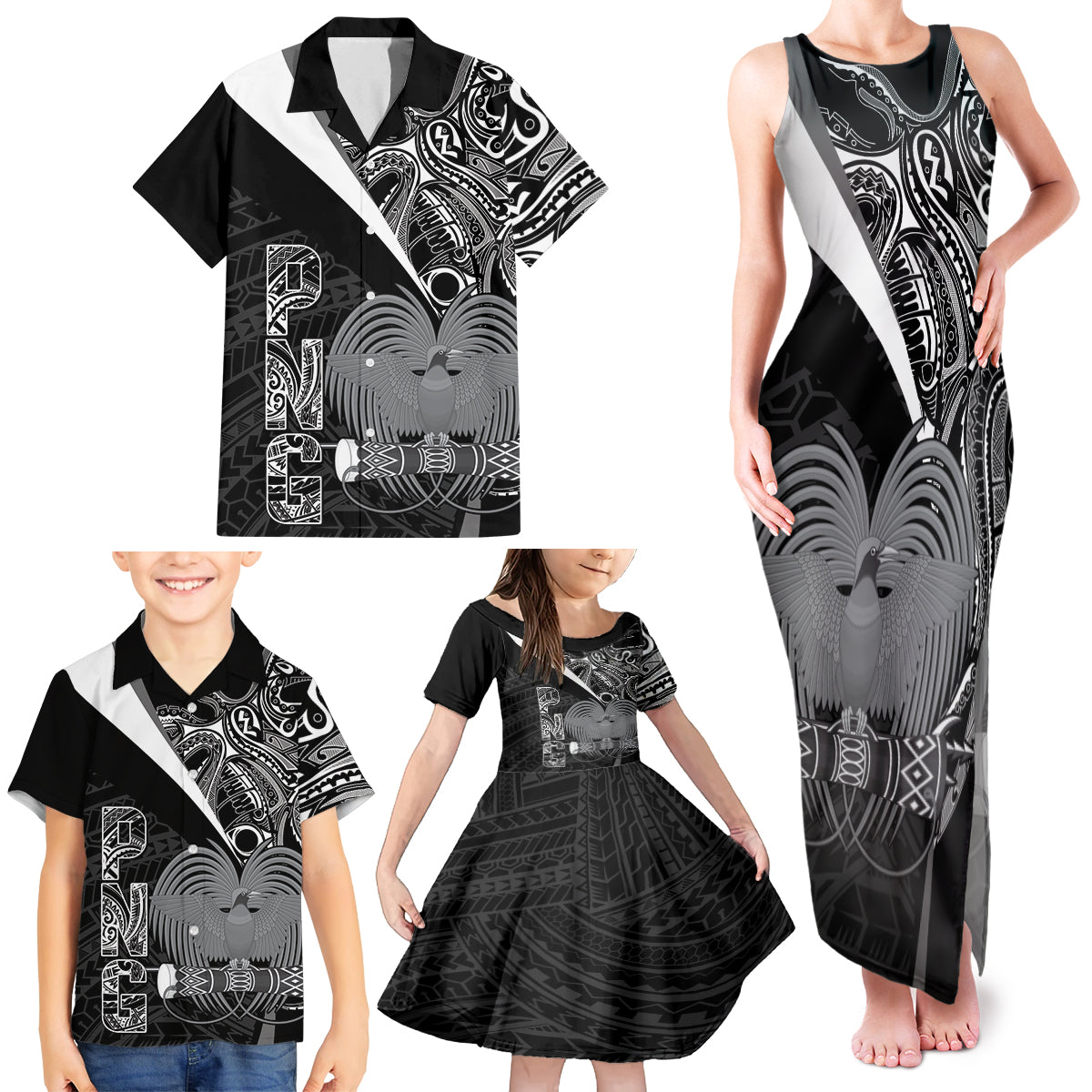 Custom Papua New Guinea Cricket Family Matching Tank Maxi Dress and Hawaiian Shirt Tribal Bird of Paradise Tattoo LT9 - Polynesian Pride