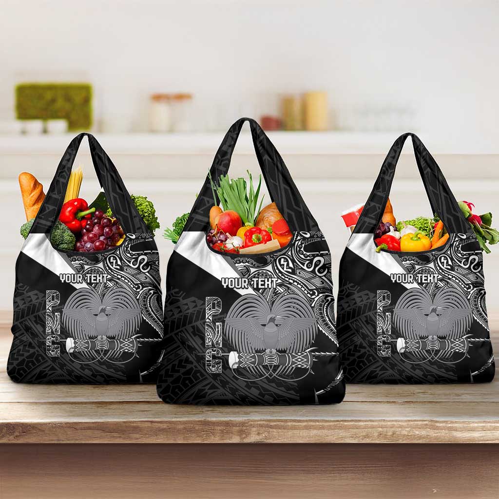 Custom Papua New Guinea Cricket Grocery Bag Tribal Bird of Paradise Tattoo LT9 3-pack One Size Black - Polynesian Pride