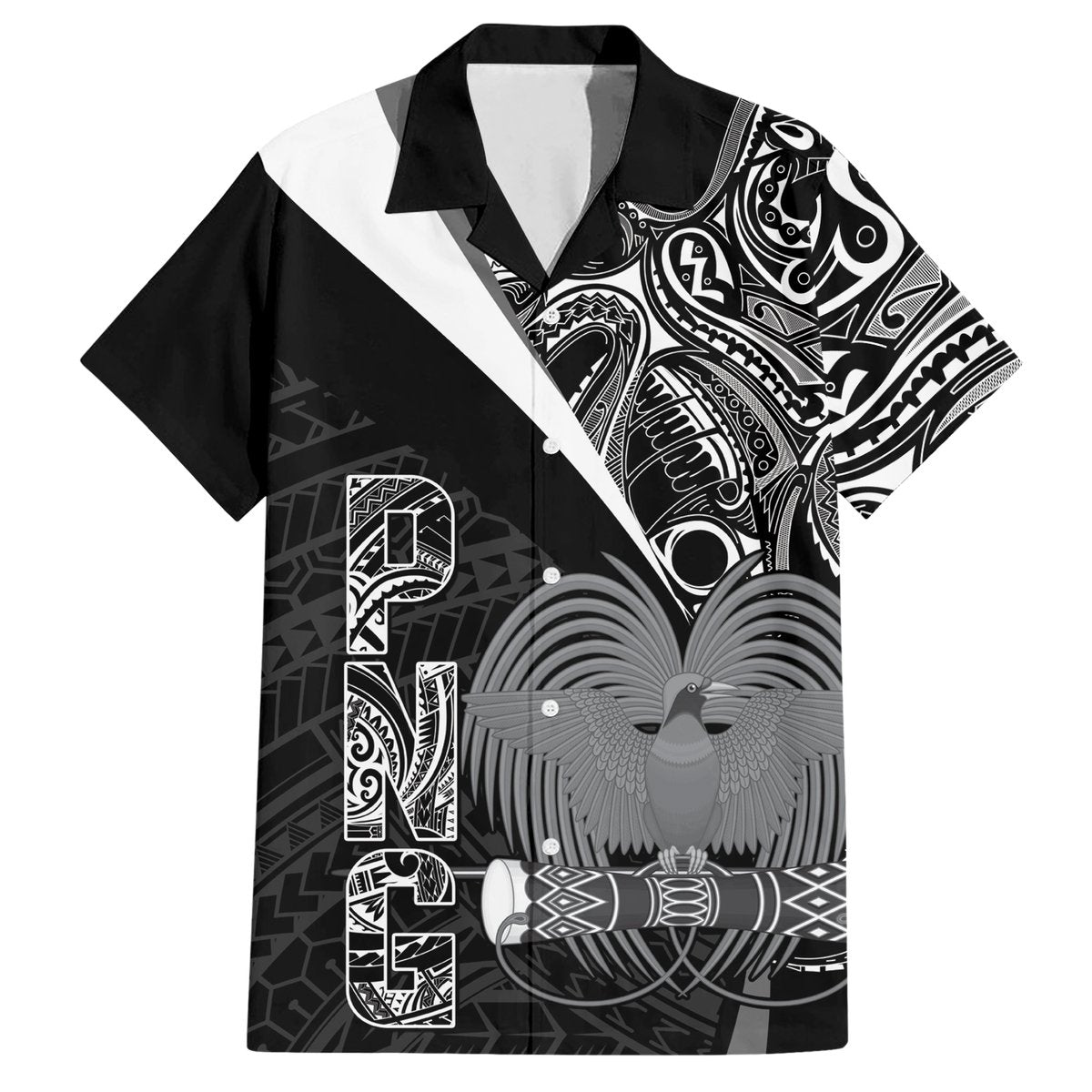 Custom Papua New Guinea Cricket Hawaiian Shirt Tribal Bird of Paradise Tattoo LT9 Black - Polynesian Pride