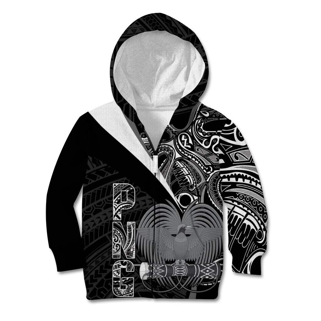 Custom Papua New Guinea Cricket Kid Hoodie Tribal Bird of Paradise Tattoo LT9 Zip Hoodie Black - Polynesian Pride