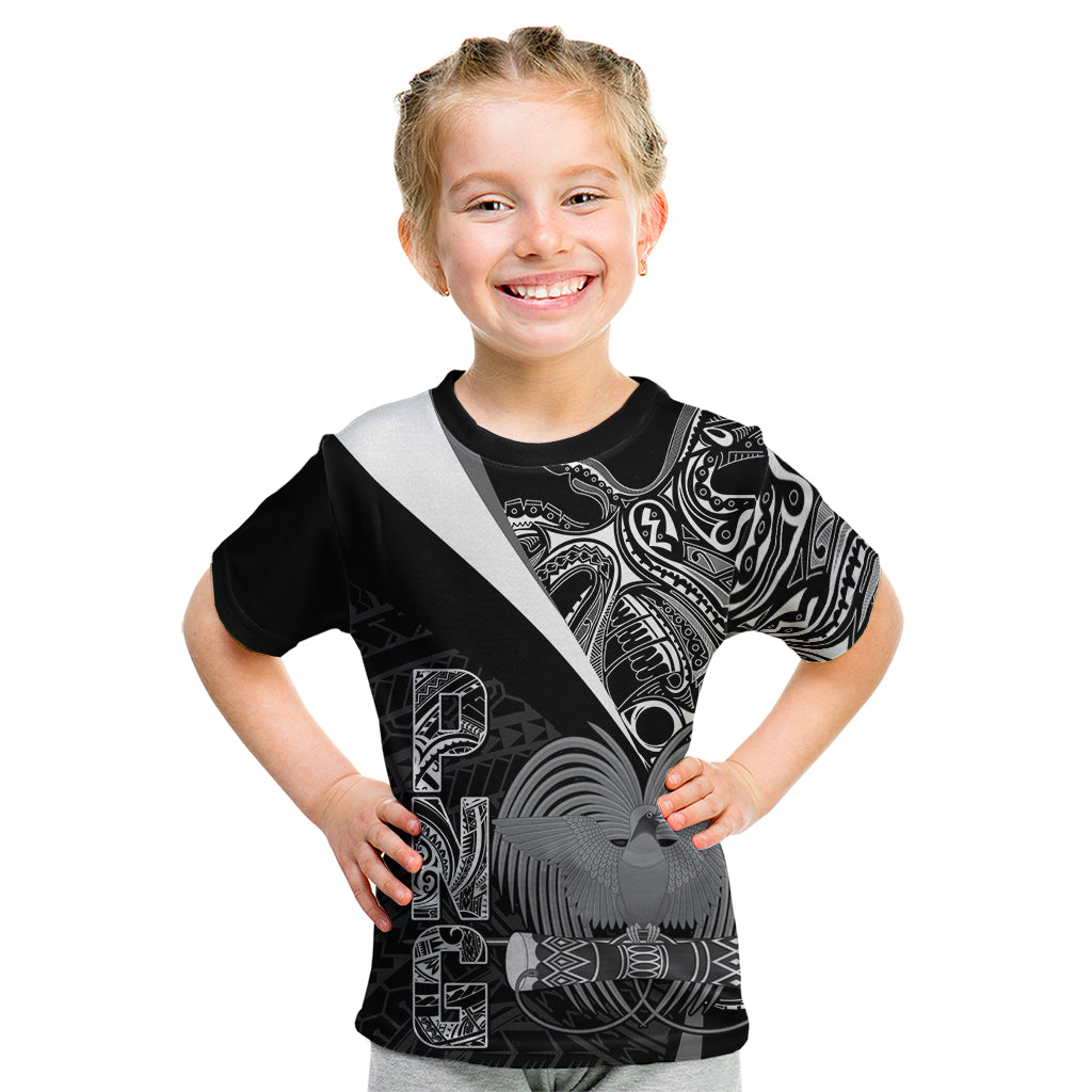 Custom Papua New Guinea Cricket Kid T Shirt Tribal Bird of Paradise Tattoo LT9 Black - Polynesian Pride