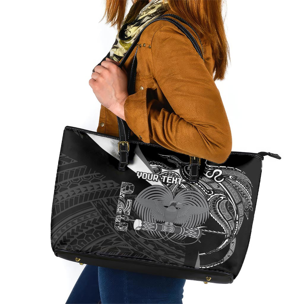 Custom Papua New Guinea Cricket Leather Tote Bag Tribal Bird of Paradise Tattoo LT9 Black - Polynesian Pride