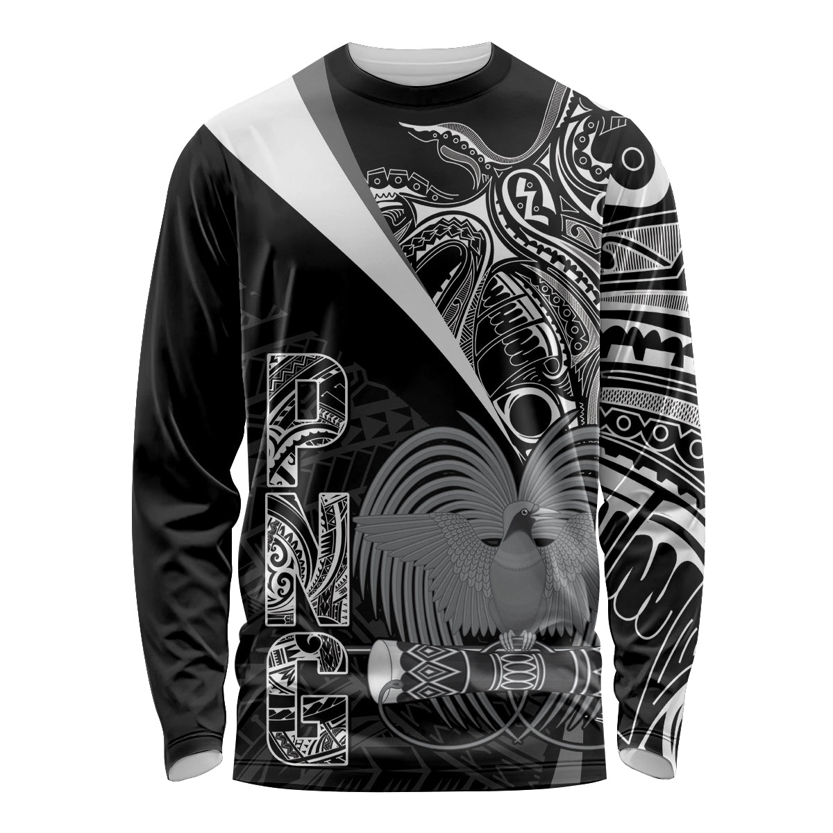 Custom Papua New Guinea Cricket Long Sleeve Shirt Tribal Bird of Paradise Tattoo LT9 Unisex Black - Polynesian Pride