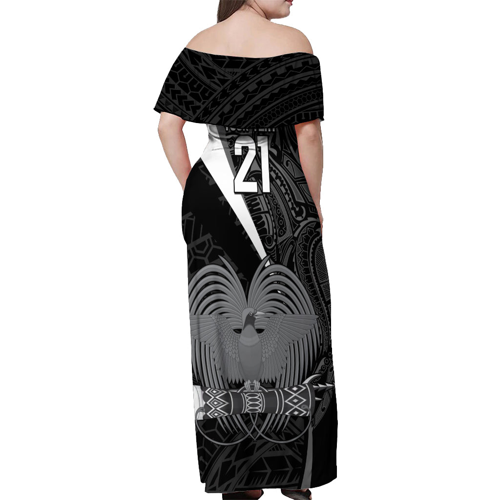 Custom Papua New Guinea Cricket Off Shoulder Maxi Dress Tribal Bird of Paradise Tattoo LT9 - Polynesian Pride