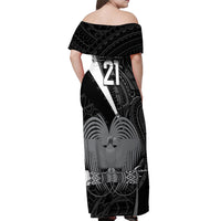 Custom Papua New Guinea Cricket Off Shoulder Maxi Dress Tribal Bird of Paradise Tattoo LT9 - Polynesian Pride