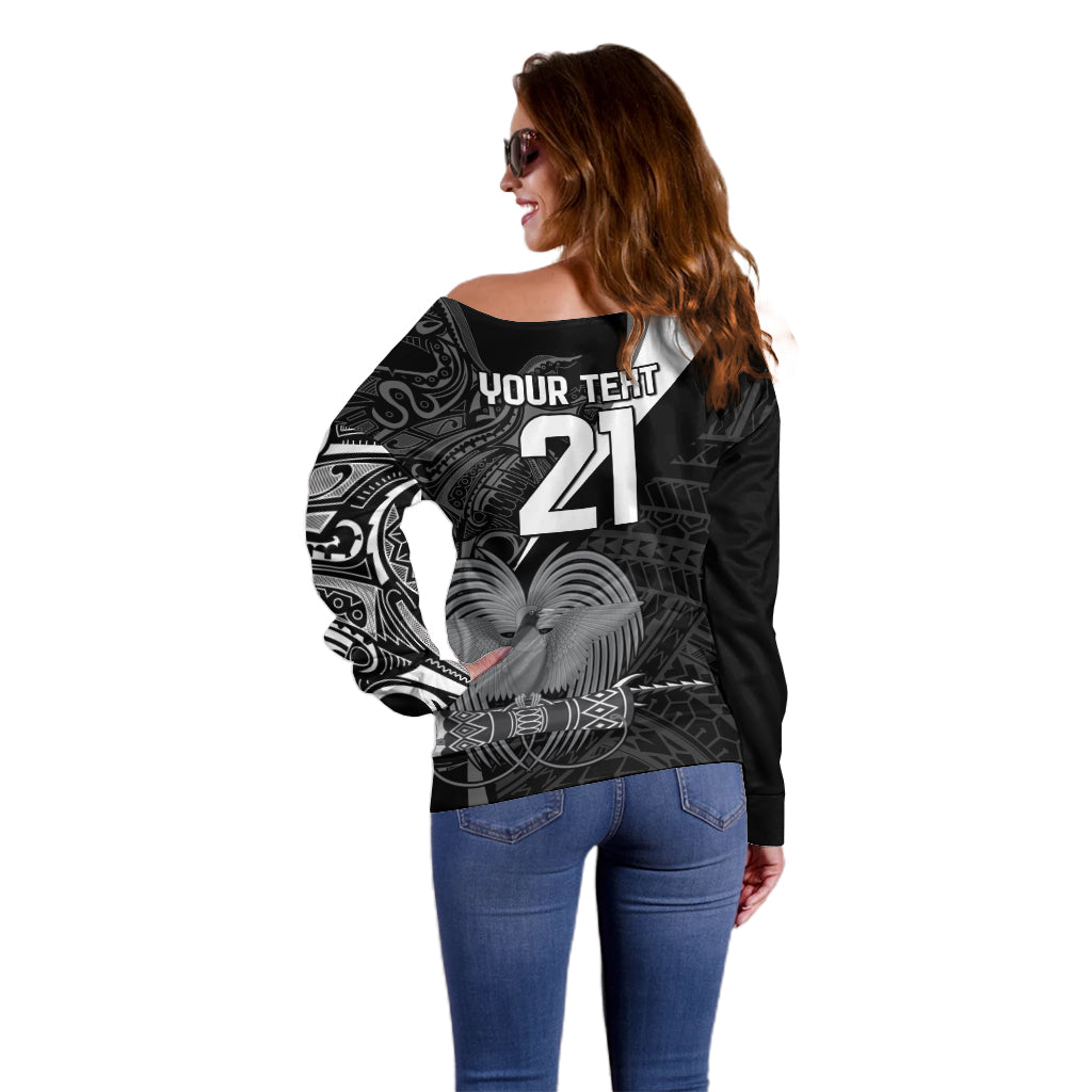 Custom Papua New Guinea Cricket Off Shoulder Sweater Tribal Bird of Paradise Tattoo LT9 - Polynesian Pride