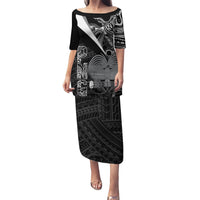 Custom Papua New Guinea Cricket Puletasi Tribal Bird of Paradise Tattoo LT9 Long Dress Black - Polynesian Pride