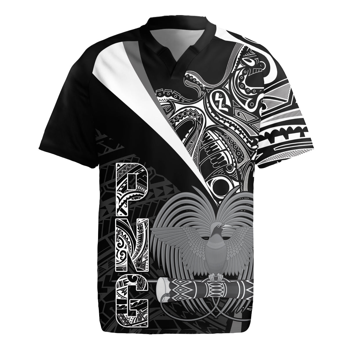 Custom Papua New Guinea Cricket Rugby Jersey Tribal Bird of Paradise Tattoo LT9 Black - Polynesian Pride