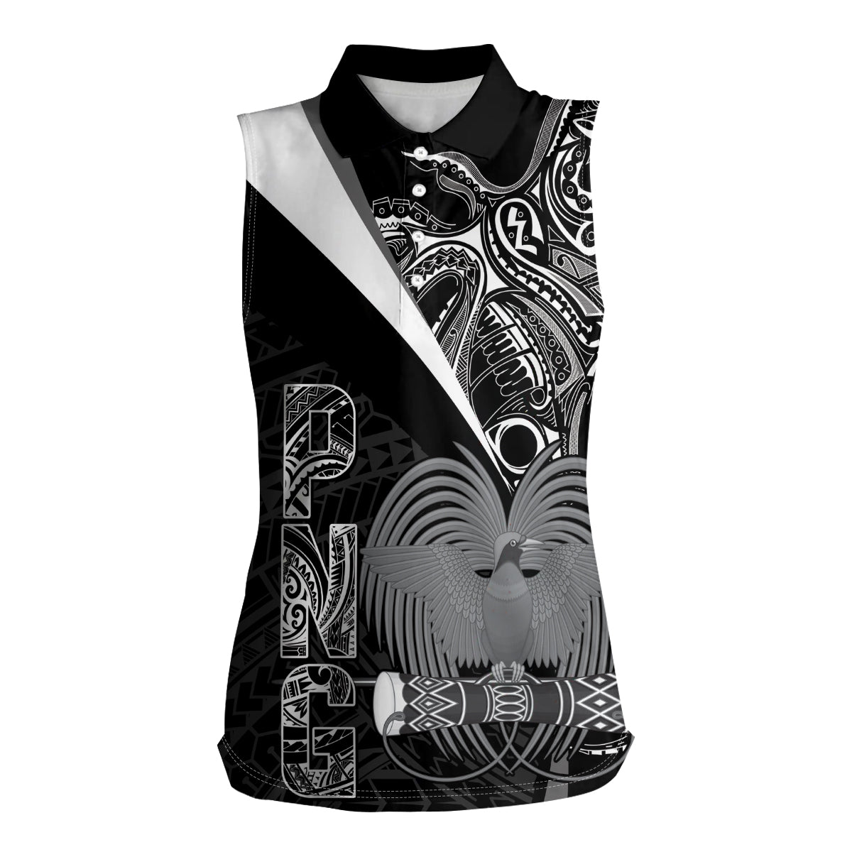 Custom Papua New Guinea Cricket Women Sleeveless Polo Shirt Tribal Bird of Paradise Tattoo LT9 Female Black - Polynesian Pride
