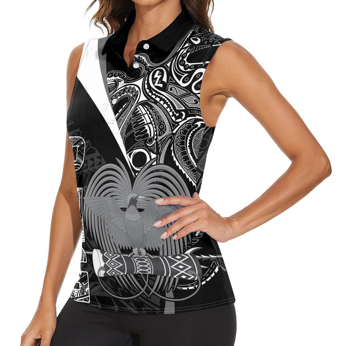 Custom Papua New Guinea Cricket Women Sleeveless Polo Shirt Tribal Bird of Paradise Tattoo LT9 - Polynesian Pride