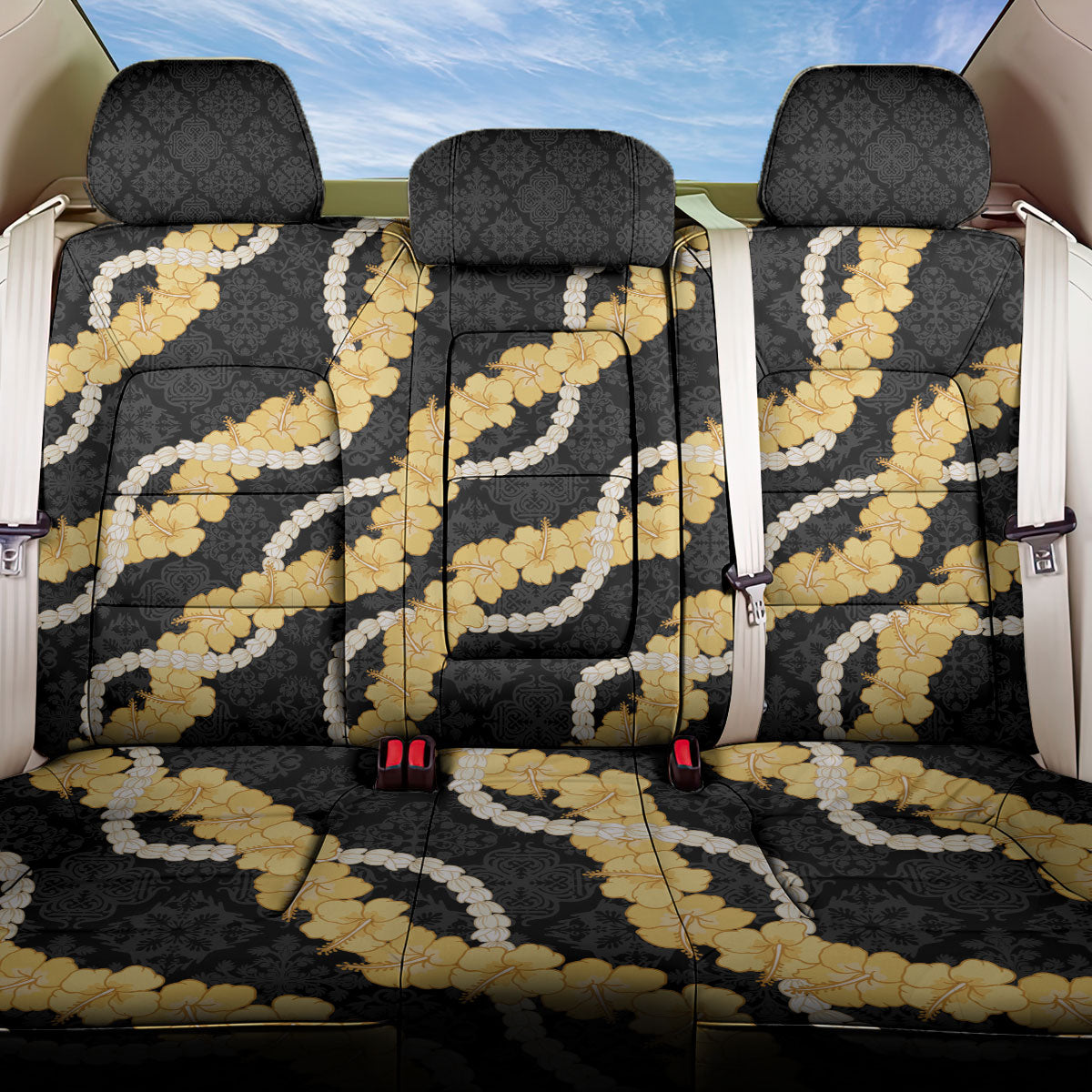 Aloha Melemele Hibiscus Pikake Lei Back Car Seat Cover Hawaiian Quilt Pattern