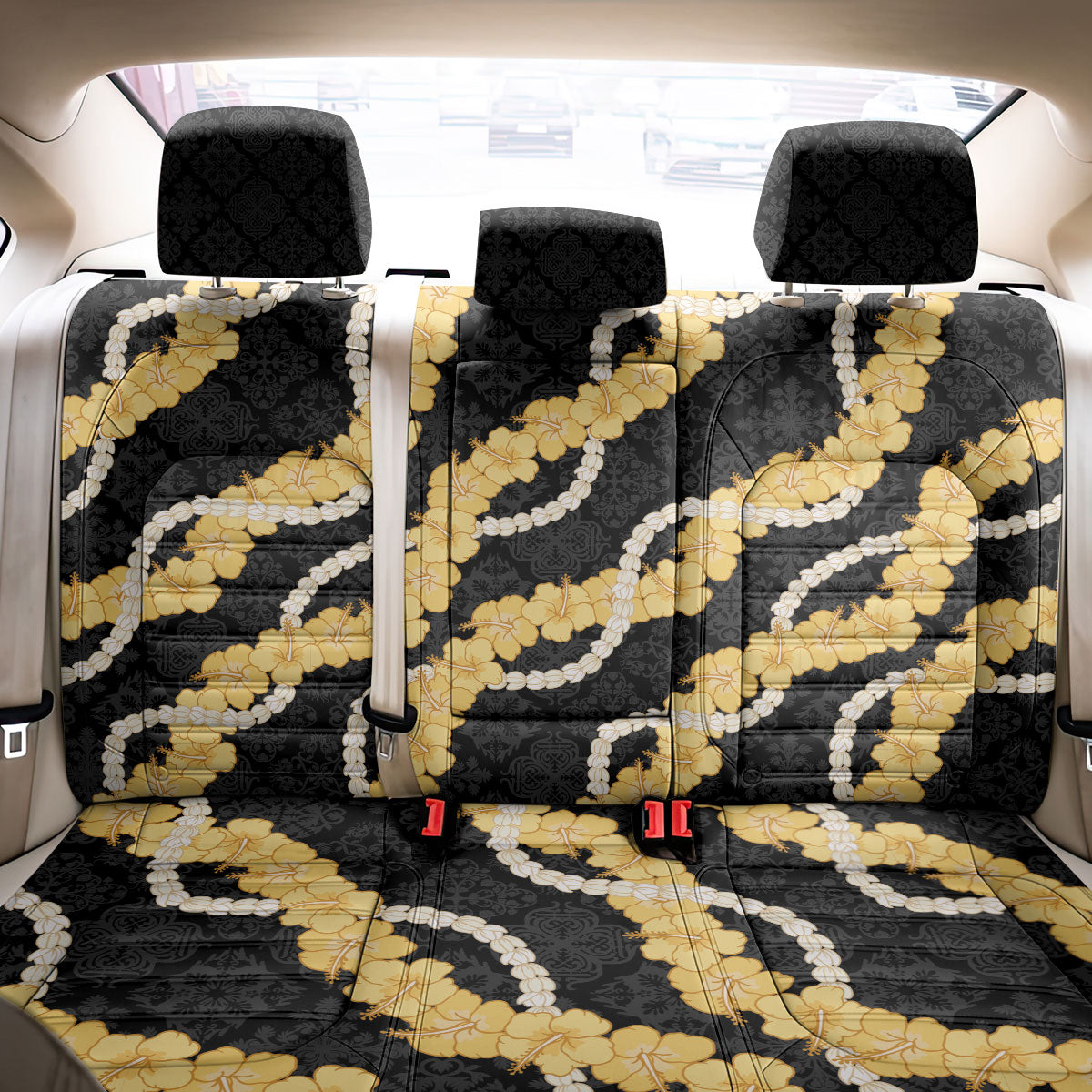 Aloha Melemele Hibiscus Pikake Lei Back Car Seat Cover Hawaiian Quilt Pattern