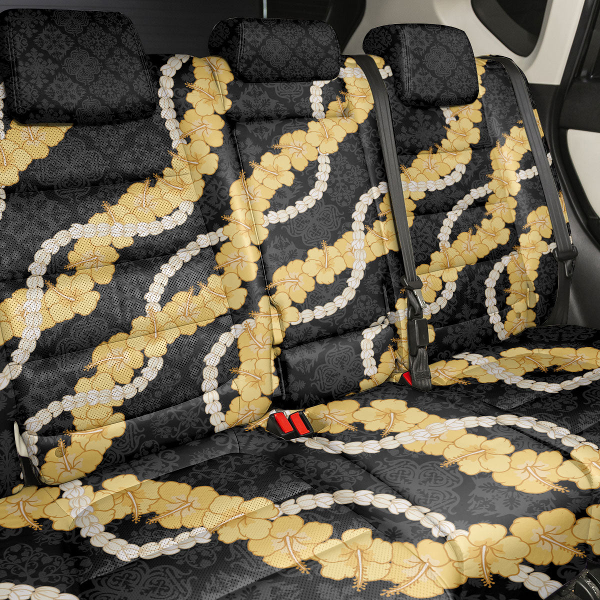 Aloha Melemele Hibiscus Pikake Lei Back Car Seat Cover Hawaiian Quilt Pattern