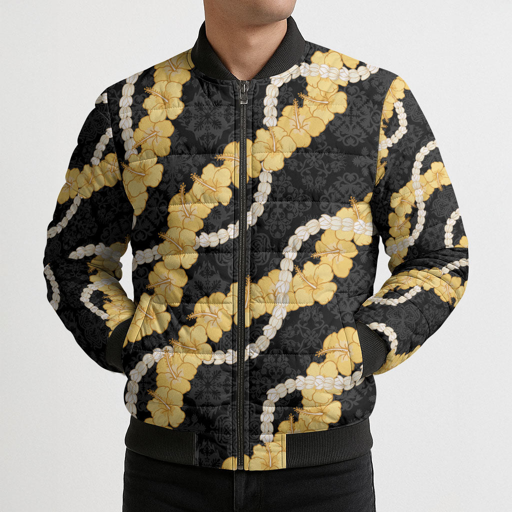 Aloha Melemele Hibiscus Pikake Lei Bomber Puffer Jacket Hawaiian Quilt Pattern LT9 - Polynesian Pride
