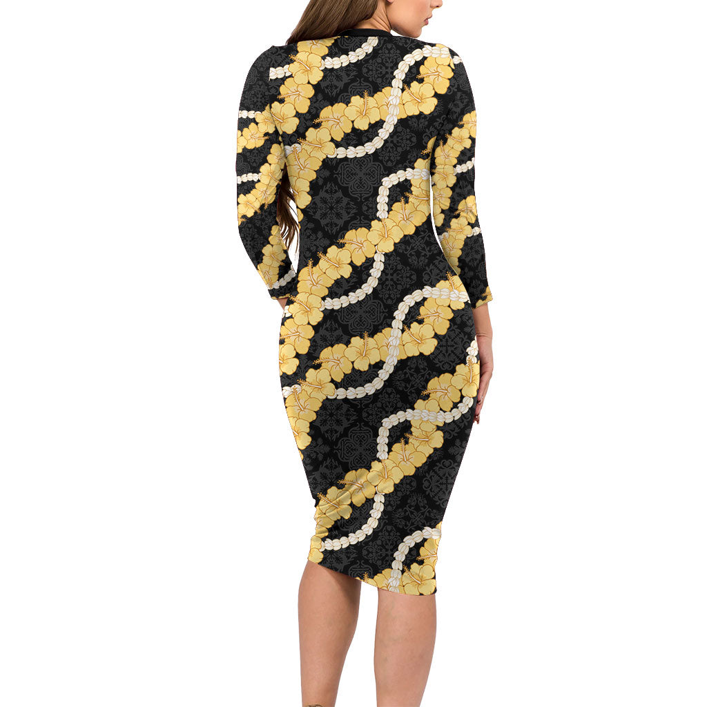 Aloha Melemele Hibiscus Pikake Lei Family Matching Long Sleeve Bodycon Dress and Hawaiian Shirt Hawaiian Quilt Pattern LT9 - Polynesian Pride