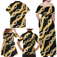 Aloha Melemele Hibiscus Pikake Lei Family Matching Off Shoulder Maxi Dress and Hawaiian Shirt Hawaiian Quilt Pattern LT9 - Polynesian Pride