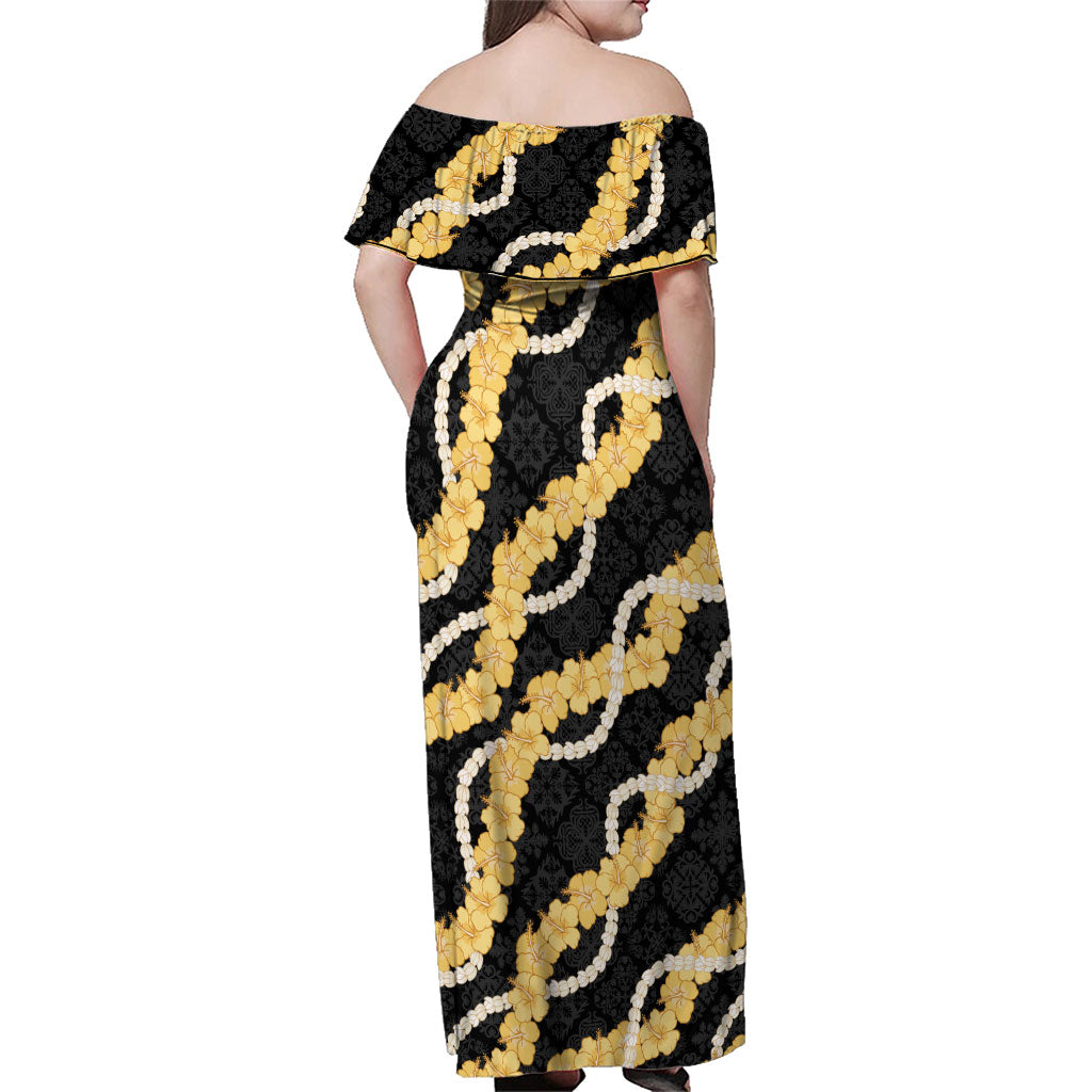 Aloha Melemele Hibiscus Pikake Lei Family Matching Off Shoulder Maxi Dress and Hawaiian Shirt Hawaiian Quilt Pattern LT9 - Polynesian Pride