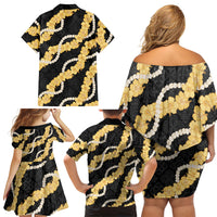 Aloha Melemele Hibiscus Pikake Lei Family Matching Off Shoulder Short Dress and Hawaiian Shirt Hawaiian Quilt Pattern LT9 - Polynesian Pride