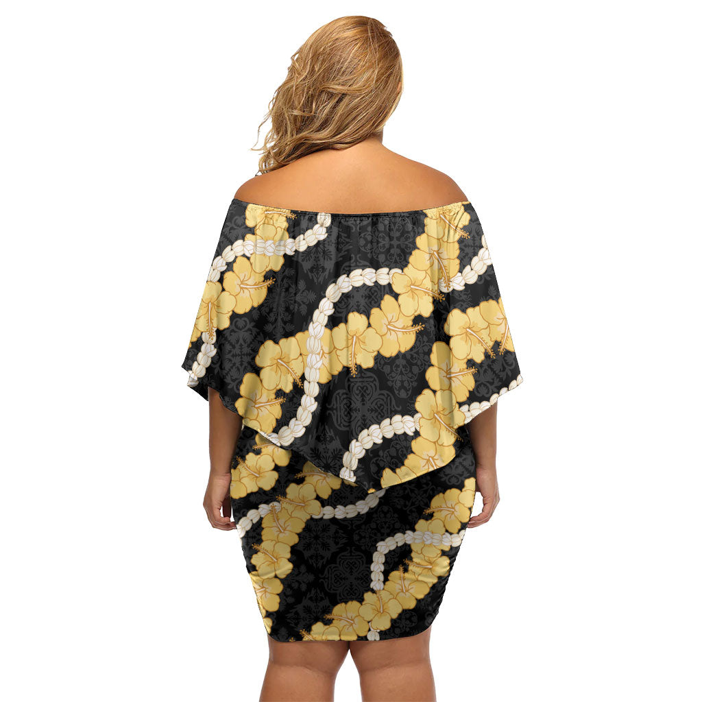 Aloha Melemele Hibiscus Pikake Lei Family Matching Off Shoulder Short Dress and Hawaiian Shirt Hawaiian Quilt Pattern LT9 - Polynesian Pride