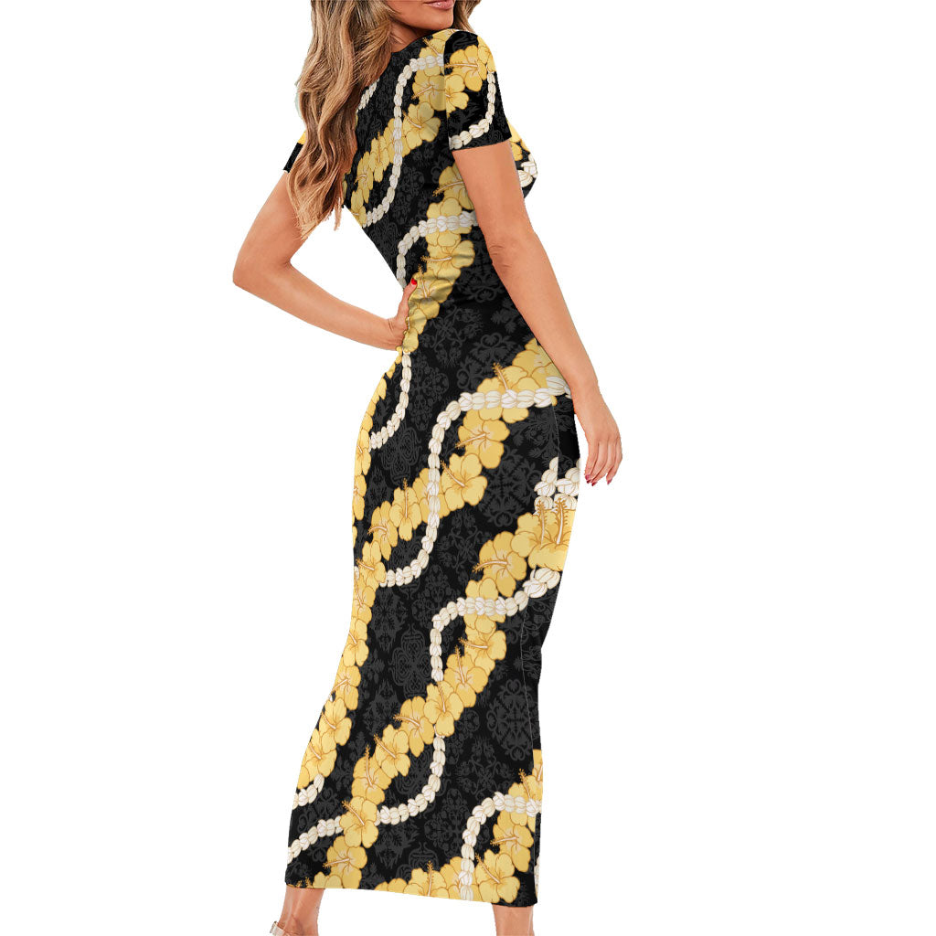 Aloha Melemele Hibiscus Pikake Lei Family Matching Short Sleeve Bodycon Dress and Hawaiian Shirt Hawaiian Quilt Pattern LT9 - Polynesian Pride