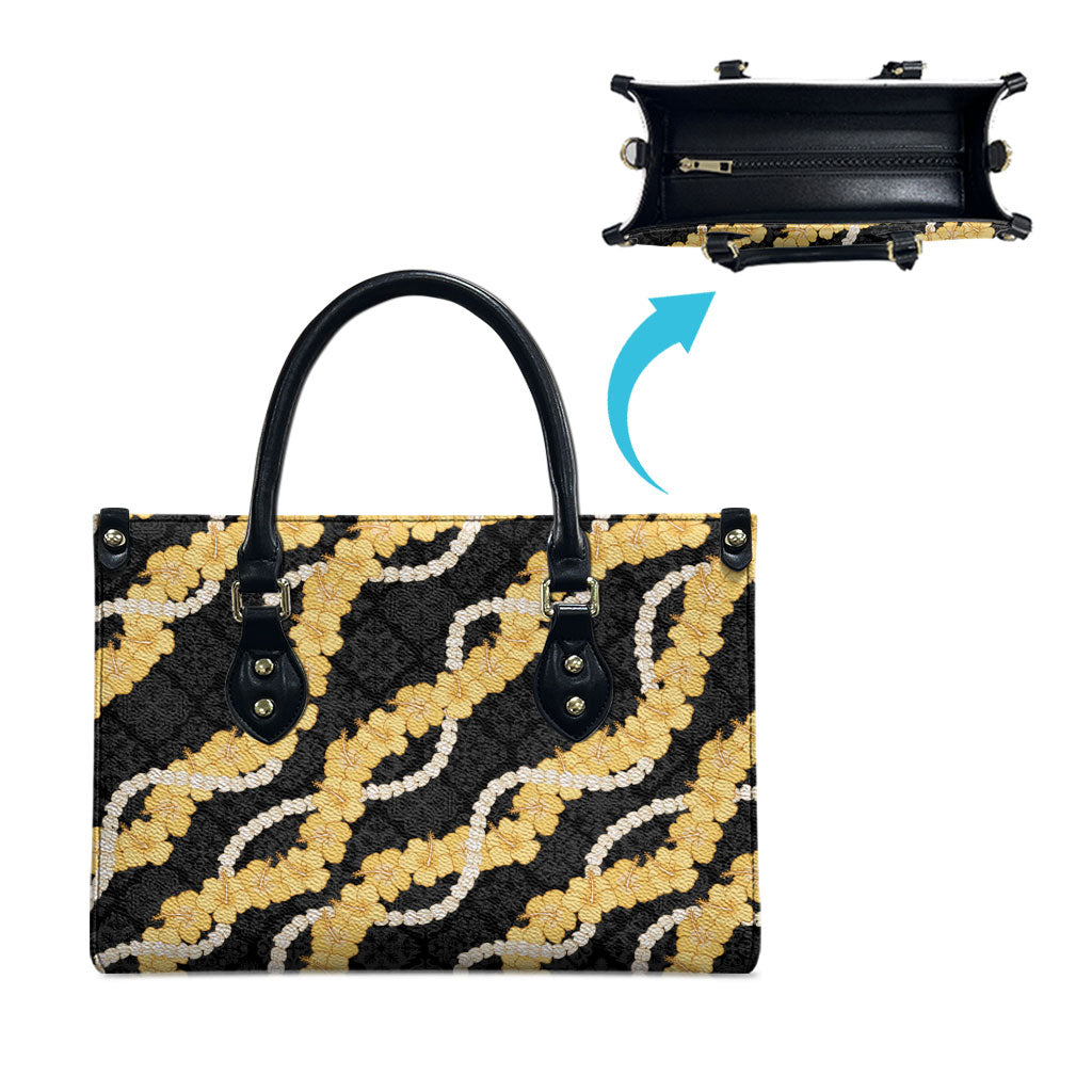 Aloha Melemele Hibiscus Pikake Lei Leather Bag Hawaiian Quilt Pattern