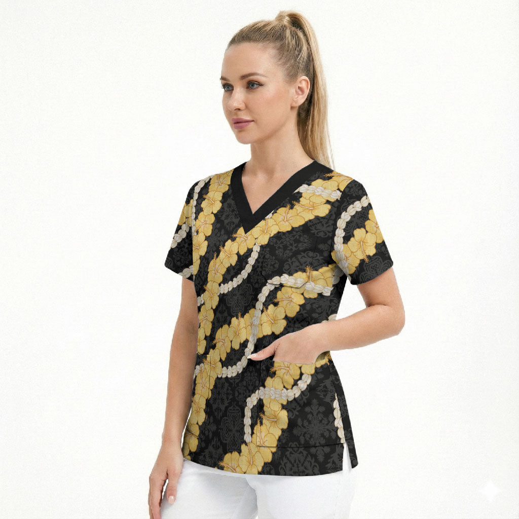 Aloha Melemele Hibiscus Pikake Lei Scrub Top Hawaiian Quilt Pattern