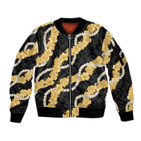 Aloha Melemele Hibiscus Pikake Lei Sleeve Zip Bomber Jacket Hawaiian Quilt Pattern