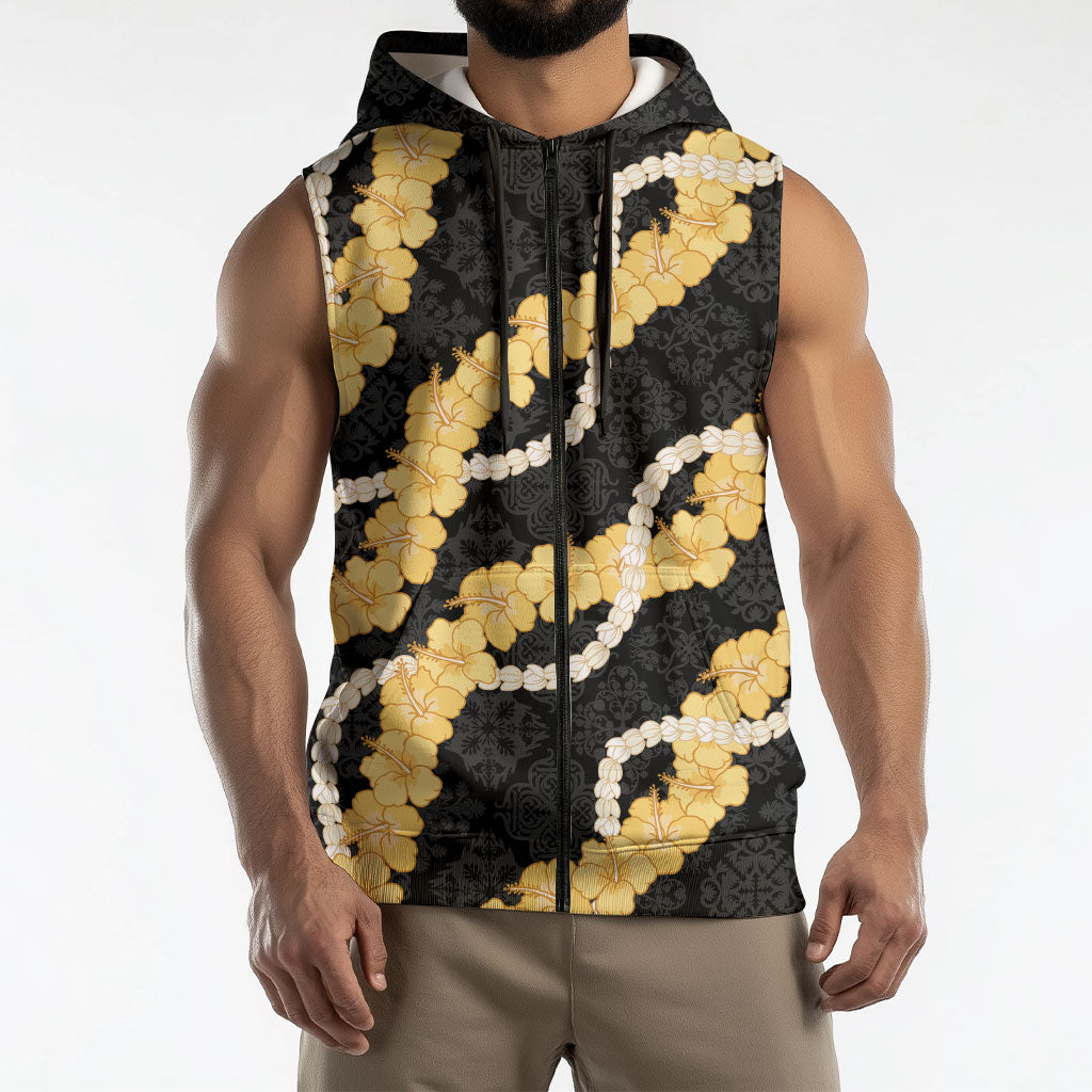 Aloha Melemele Hibiscus Pikake Lei Sleeveless Zip Hoodie Hawaiian Quilt Pattern