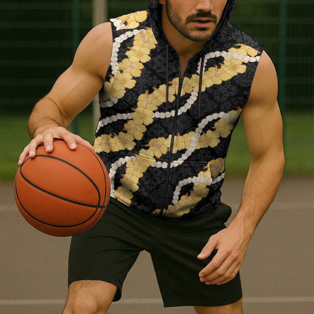Aloha Melemele Hibiscus Pikake Lei Sleeveless Zip Hoodie Hawaiian Quilt Pattern