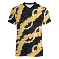 Aloha Melemele Hibiscus Pikake Lei Women V-Neck T-Shirt Hawaiian Quilt Pattern