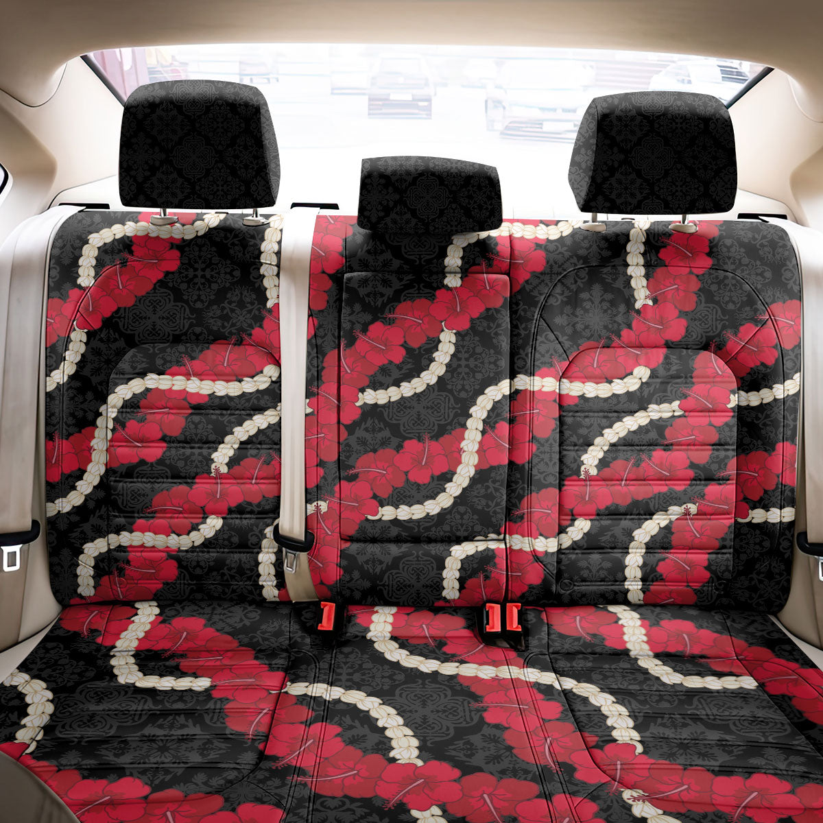 Aloha Ula'ula Hibiscus Pikake Lei Back Car Seat Cover Hawaiian Quilt Pattern