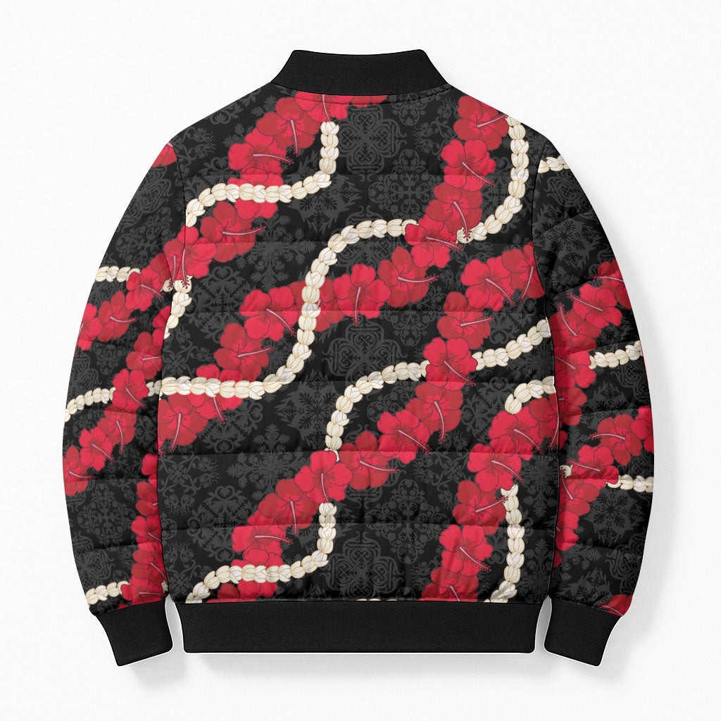 Aloha Ula'ula Hibiscus Pikake Lei Bomber Puffer Jacket Hawaiian Quilt Pattern