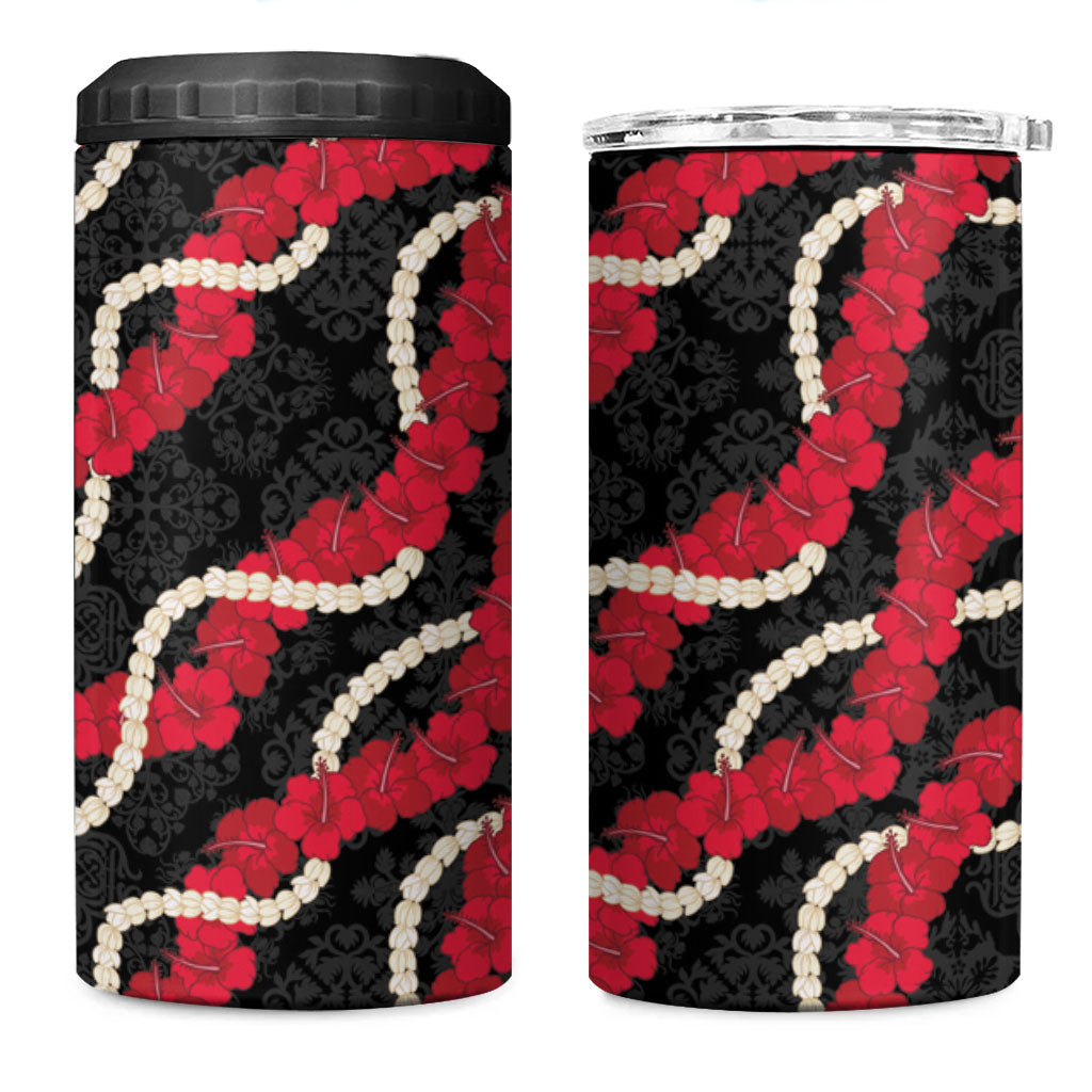 Aloha Ula'ula Hibiscus Pikake Lei 4 in 1 Can Cooler Tumbler Hawaiian Quilt Pattern LT9 One Size: 16 oz Black - Polynesian Pride