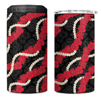 Aloha Ula'ula Hibiscus Pikake Lei 4 in 1 Can Cooler Tumbler Hawaiian Quilt Pattern LT9 One Size: 16 oz Black - Polynesian Pride