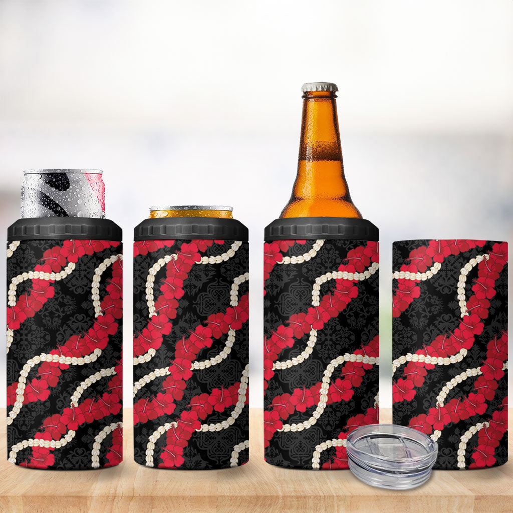 Aloha Ula'ula Hibiscus Pikake Lei 4 in 1 Can Cooler Tumbler Hawaiian Quilt Pattern LT9 - Polynesian Pride