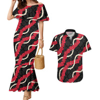 Aloha Ula'ula Hibiscus Pikake Lei Couples Matching Mermaid Dress and Hawaiian Shirt Hawaiian Quilt Pattern LT9 Black - Polynesian Pride
