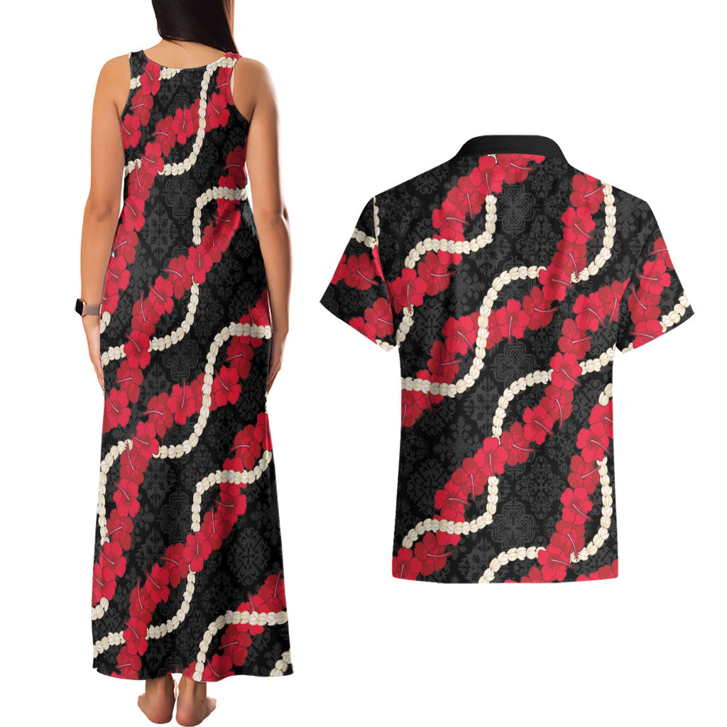 Aloha Ula'ula Hibiscus Pikake Lei Couples Matching Tank Maxi Dress and Hawaiian Shirt Hawaiian Quilt Pattern LT9 - Polynesian Pride